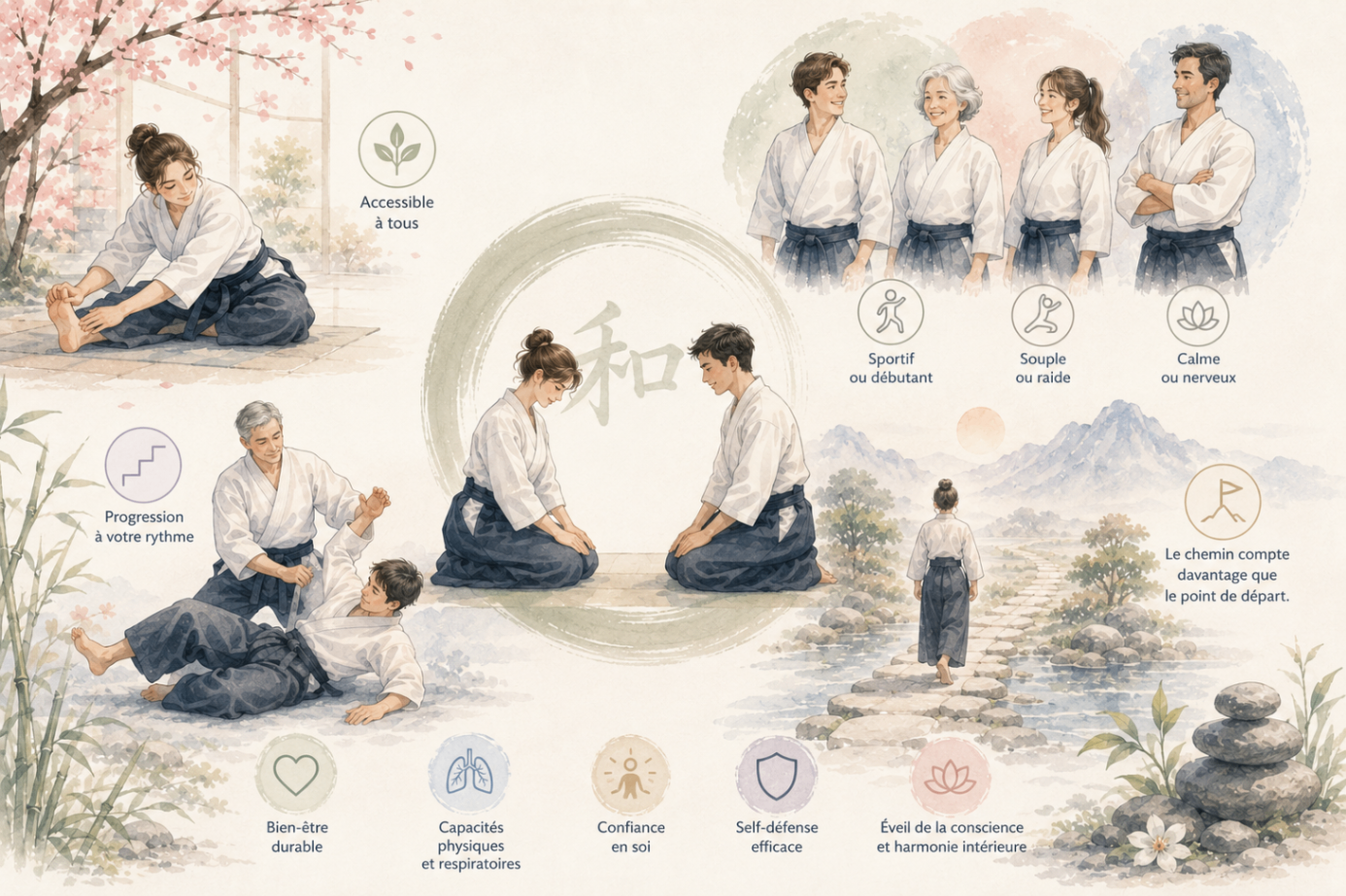 Illustration montrant que le Wa-Jutsu est accessible aux débutants comme aux profils variés