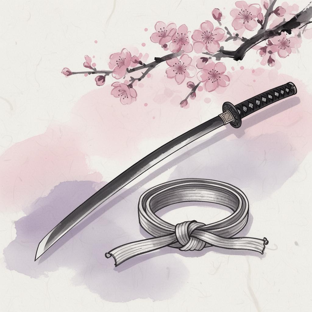 Katana et obi sur papier washi
